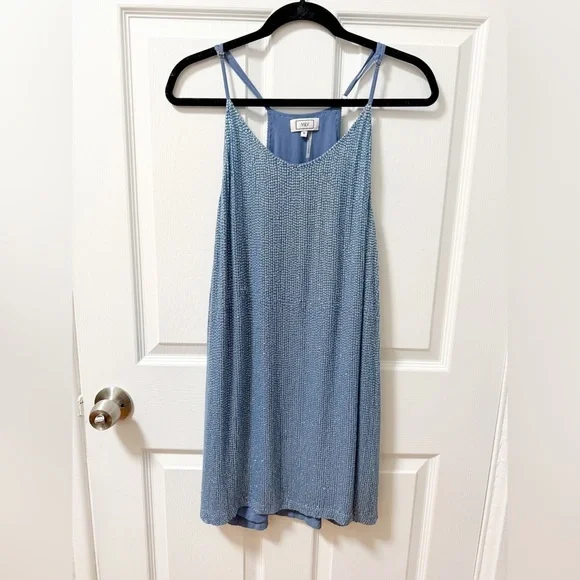 Revolve MLV sequin embellished light baby blue mini dress swing shift party club - Picture 1 of 14